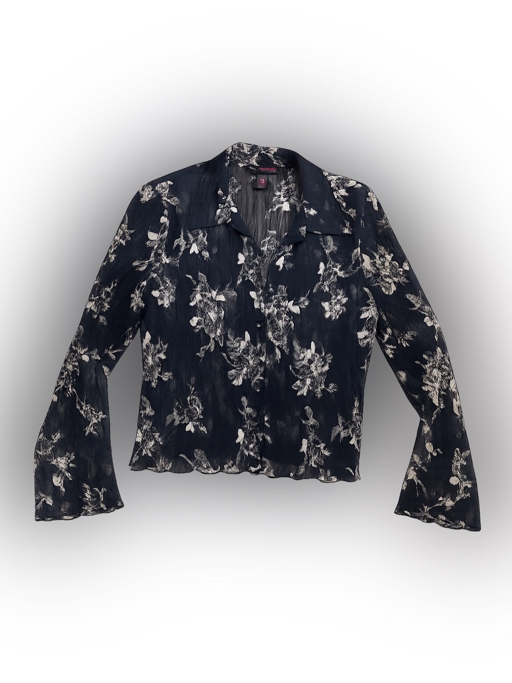 Vintage Y2K Gloria Vanderbilt Sheer Floral Crinkle Button Front Blouse Size 10